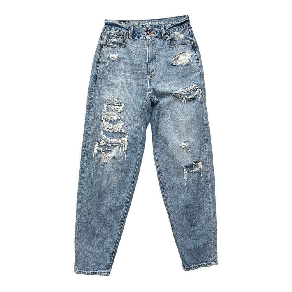 American Eagle Jeans Women's 00 Blue Distressed Relaxed Fit Rustic Mom Jeans‎